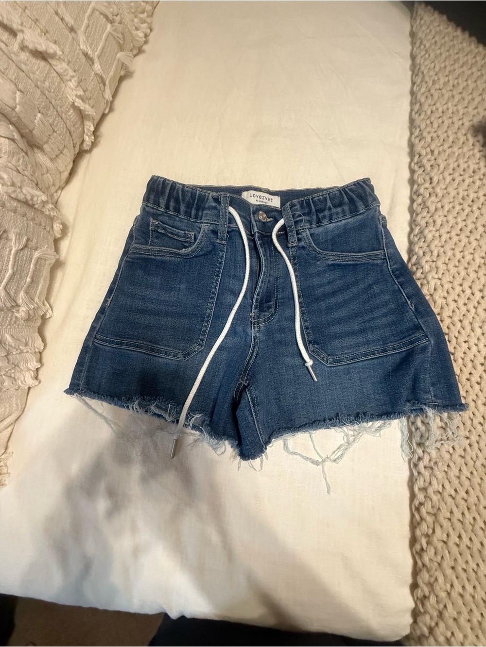Vervet Dark Blue Drawstring Denim Shorts